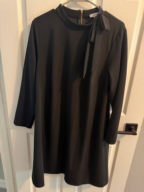 Calvin Klein Black Long Sleeve Tie-Neck Shift Dress